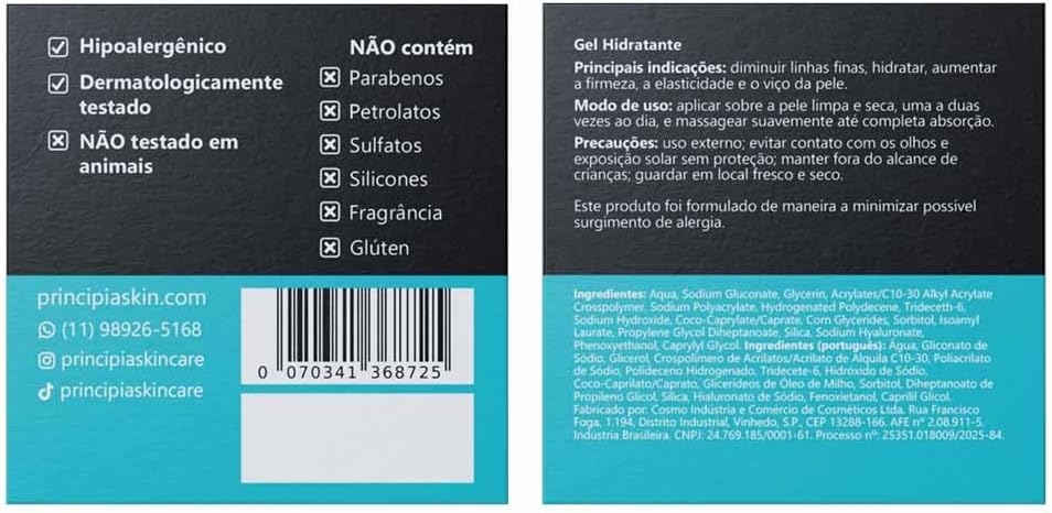 PRINCIPIA, Gel Hidratante Facial 1% Ácidos Hialurônicos + 5% Glicerina GH-01 com 50g - Image 3