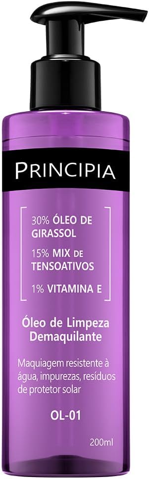 PRINCIPIA, Óleo de Limpeza Demaquilante Facial 30% Óleo de Girassol + 1% Vitamina E OL-01 200 ml