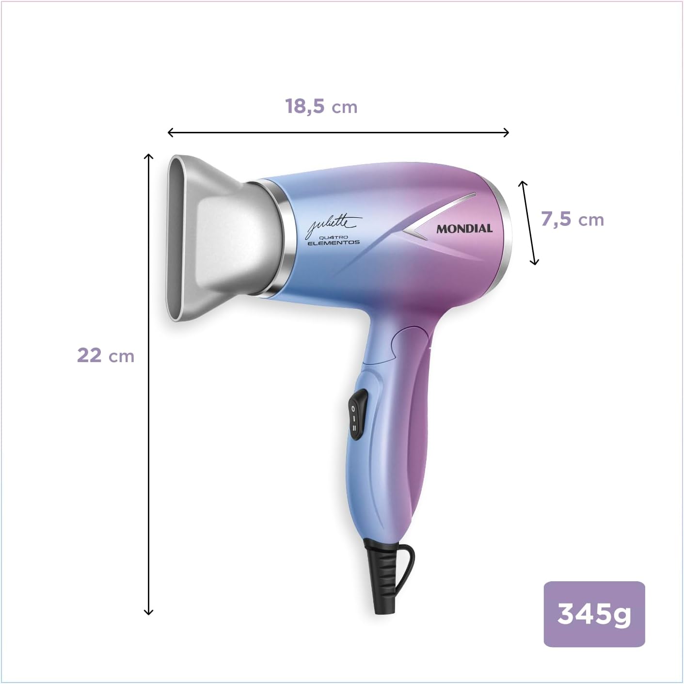 Secador de Cabelo By Juliette, Mondial, Azul/Rosa, 1200W, Bivolt - SCT-JU-03 - Image 9