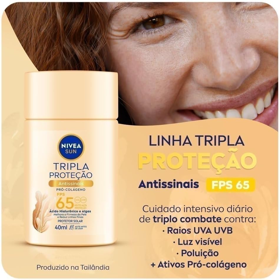 NIVEA SUN Protetor Solar Fluido Facial Tripla Proteção Antissinais FPS 65 40ml - Image 3