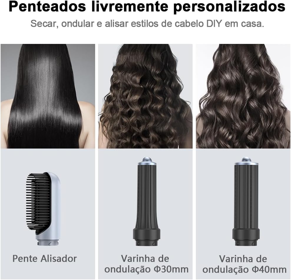 GOKOCO Secador de Cabelo 5 em 1 Conjunto, Escova Secadora 1400W, Kit Modelador Liso e Cacheado com Bocal Magnético 220V, Prata - Image 3