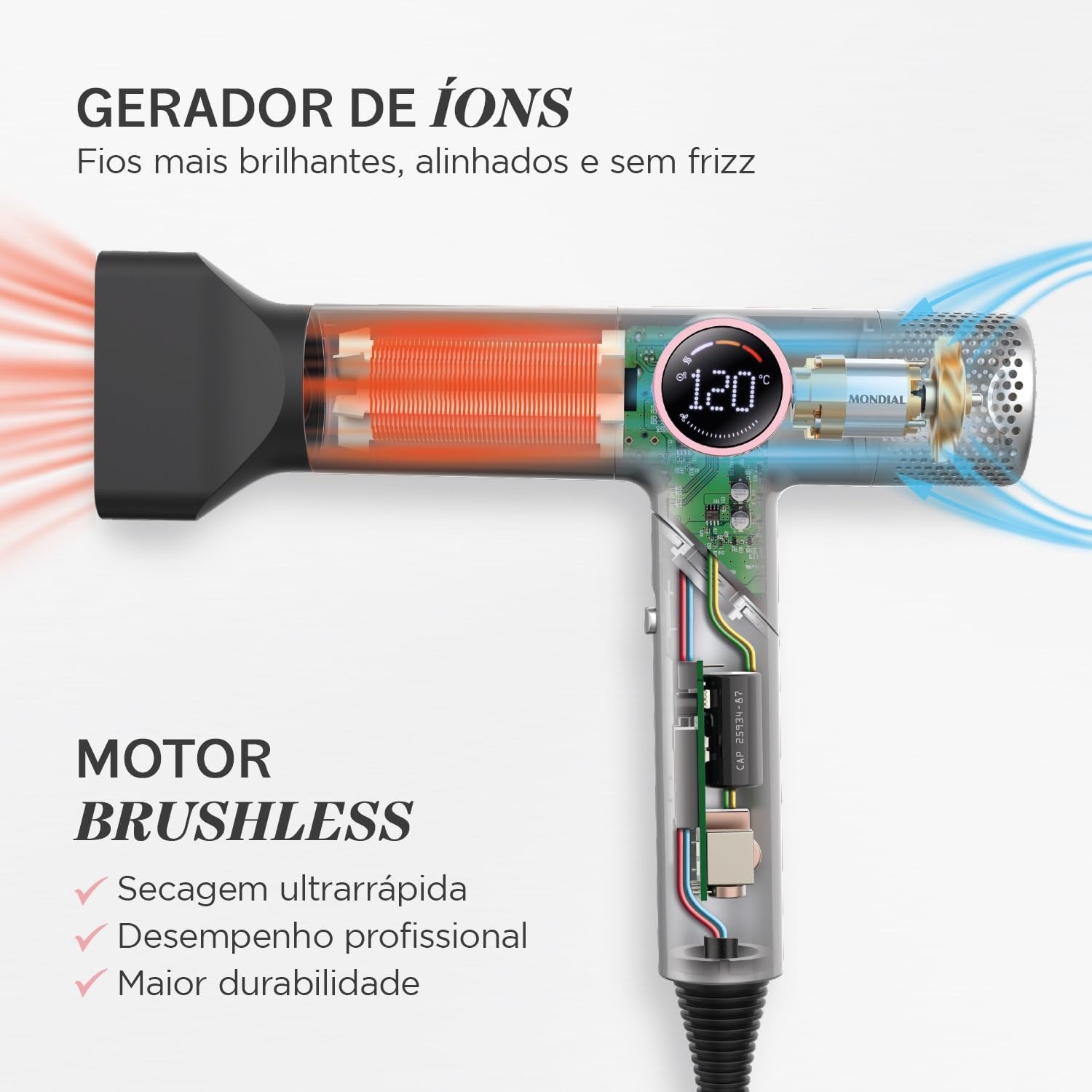 Secador Mondial Ultra Sonic By Juliette BLDC com Cabo Dobrável 127V - SCP-JU-04-US - Image 3