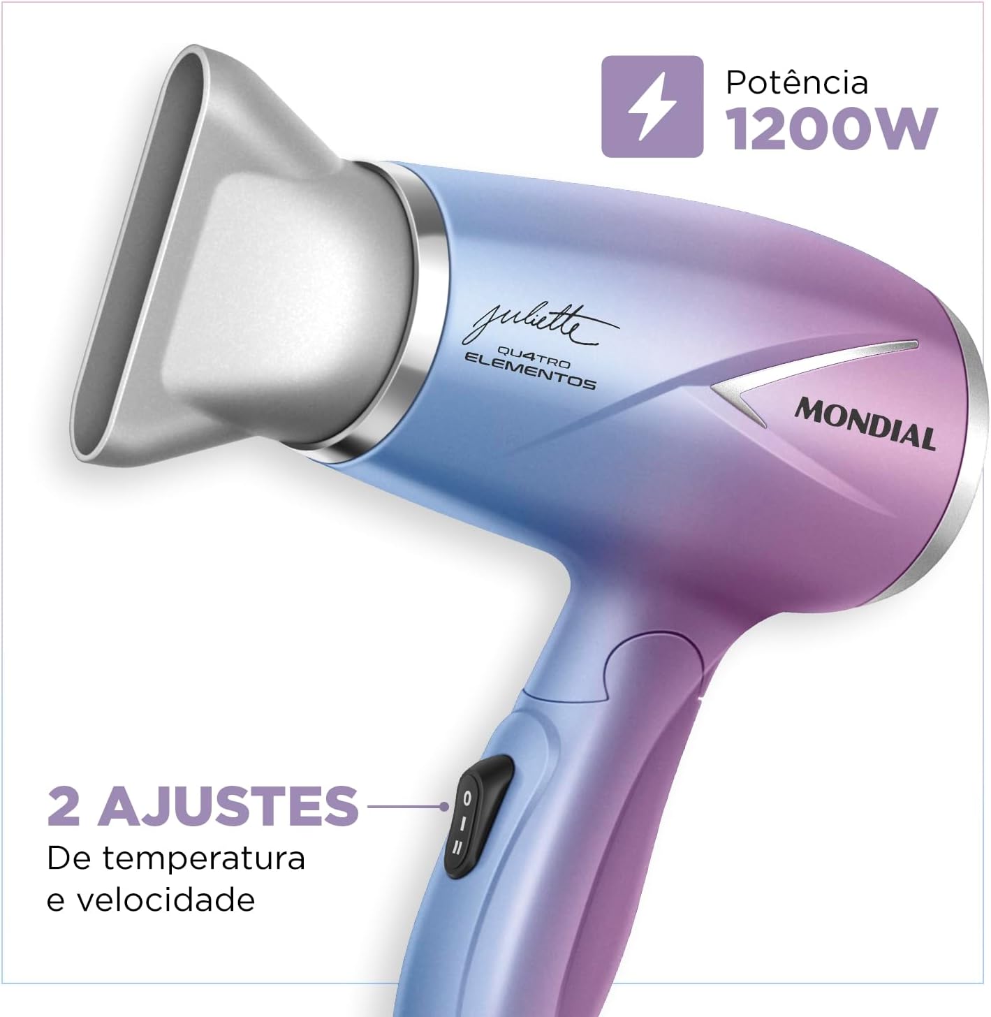 Secador de Cabelo By Juliette, Mondial, Azul/Rosa, 1200W, Bivolt - SCT-JU-03 - Image 5