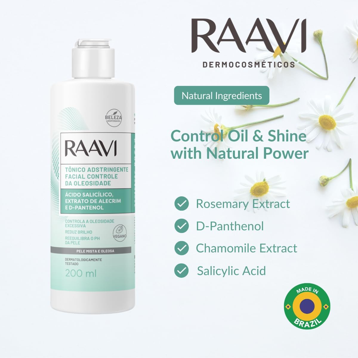 Raavi - Tônico Adstringente Facial Controle da Oleosidade Pele Mista e Oleosa 200ml - Image 3