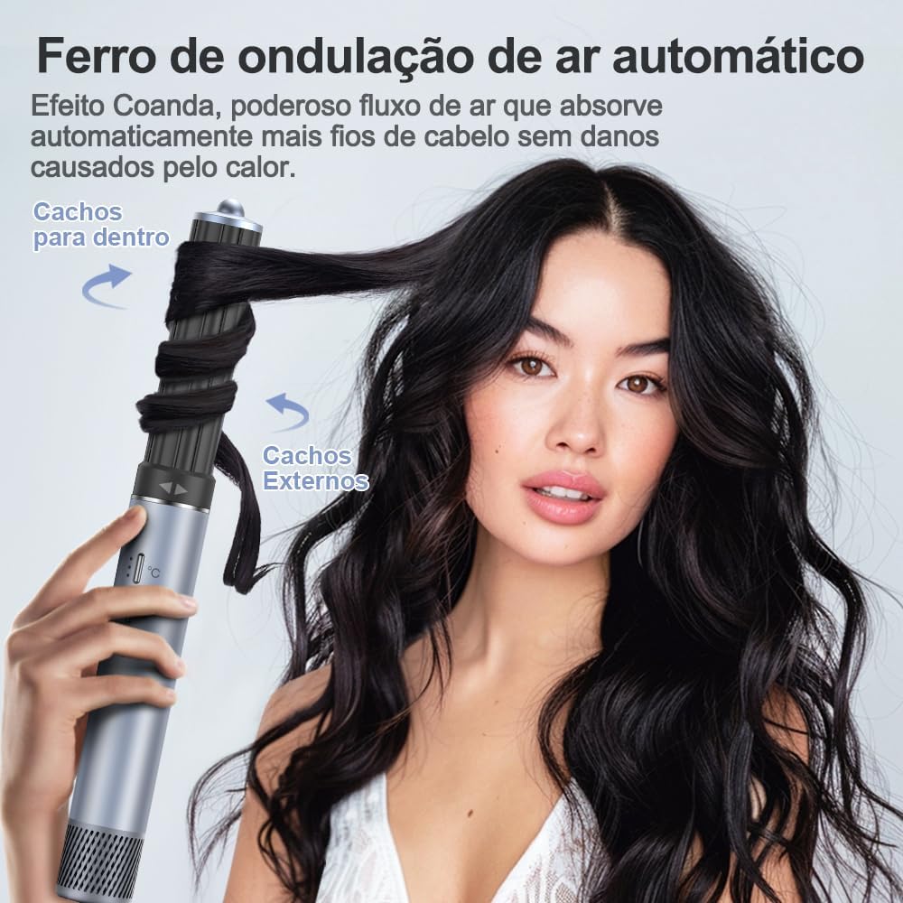 GOKOCO Secador de Cabelo 5 em 1 Conjunto, Escova Secadora 1400W, Kit Modelador Liso e Cacheado com Bocal Magnético 220V, Prata - Image 4