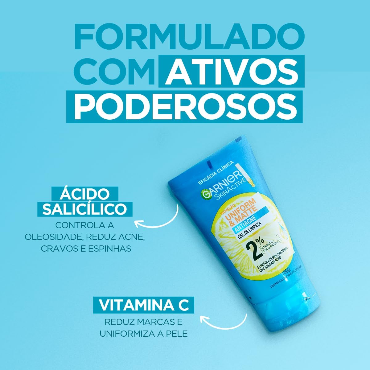Garnier Uniform & Matte, Gel de Limpeza Facial com Ácido Salicílico e Vitamina C, 150g - Image 5