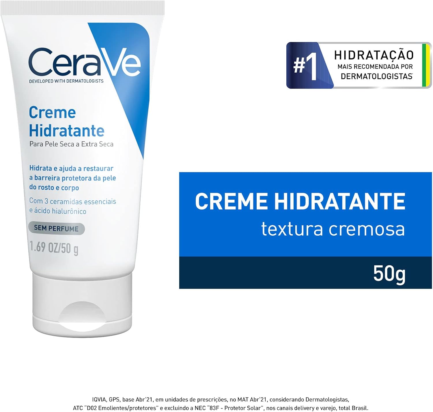 CeraVe, Creme Hidratante Corporal, com textura Cremosa e Ácido Hialurônico 50g