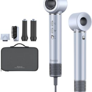 GOKOCO Secador de Cabelo 5 em 1 Conjunto, Escova Secadora 1400W, Kit Modelador Liso e Cacheado com Bocal Magnético Compatível com 110v e 127v, Prata