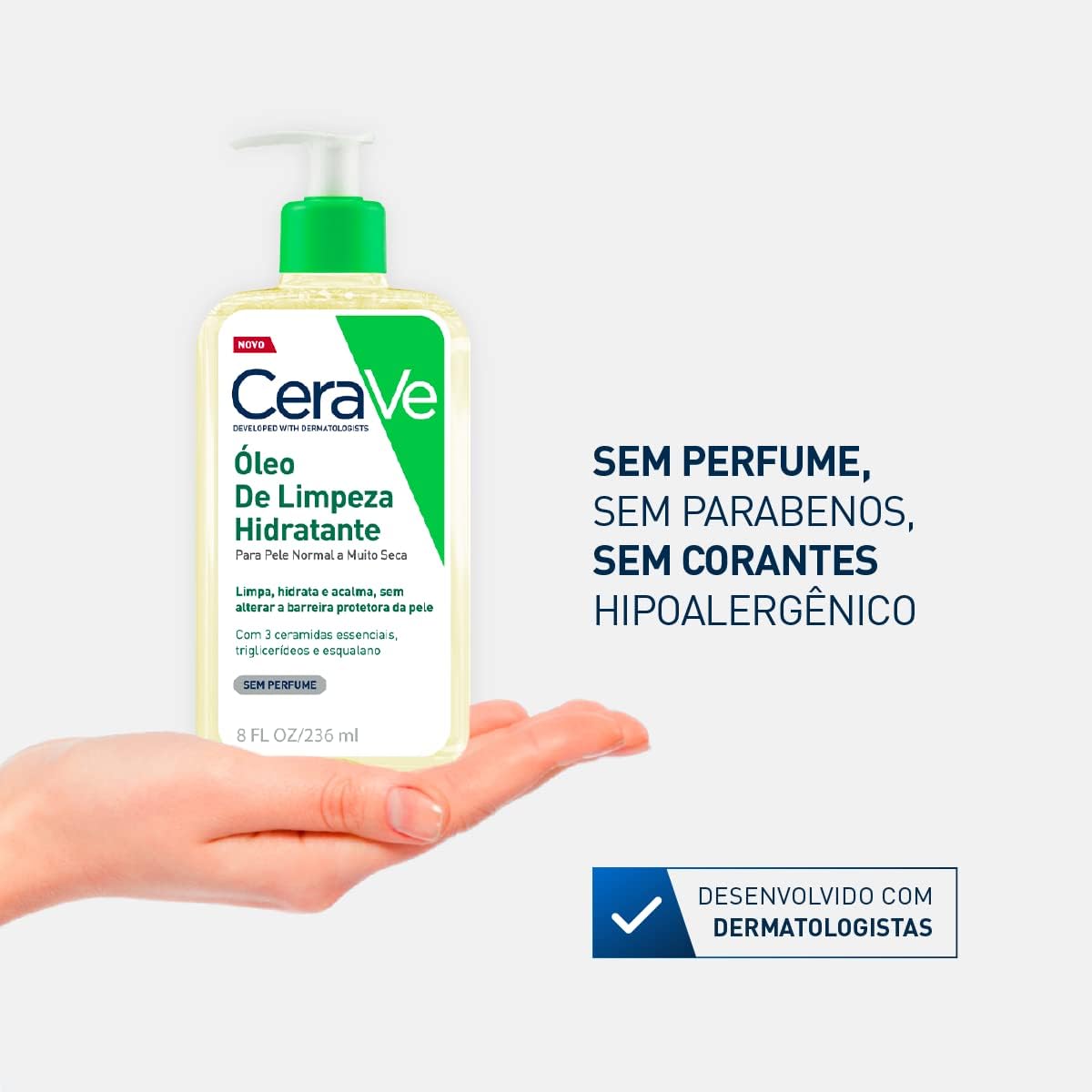 CeraVe, Óleo de Limpeza Hidratante, com triglicerídeo e esqualeno 236ml - Image 3