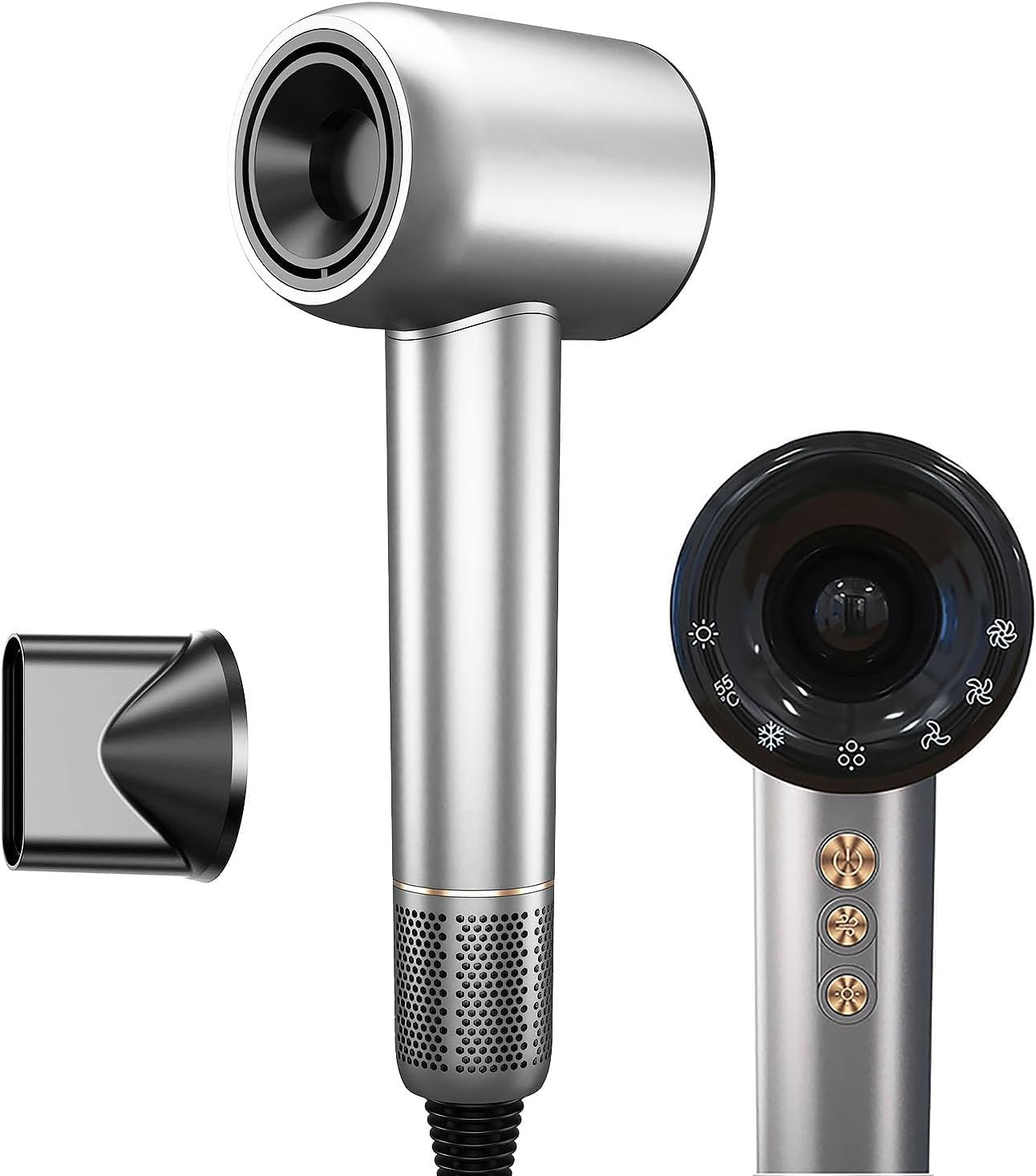 Secador de Cabelo Profissional ‎ROMANTIC CROWN 1500W, Cinza, Baixo Ruído, Íons Negativos, Portátil, 127v/20A