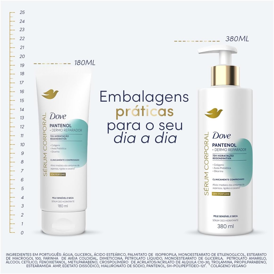 Dove Sérum Hidratante Corporal sem Perfume Pantenol + Dermo Reparador 380ml - Image 6