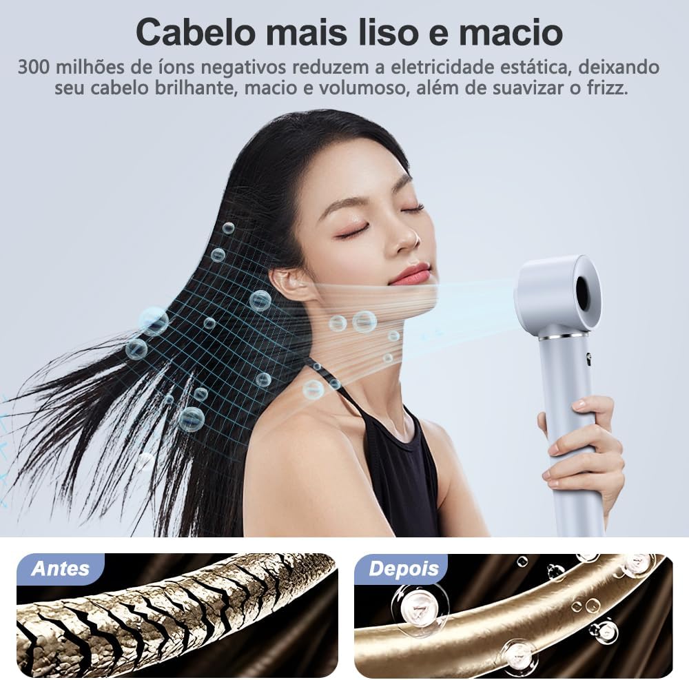 GOKOCO Secador de Cabelo 5 em 1 Conjunto, Escova Secadora 1400W, Kit Modelador Liso e Cacheado com Bocal Magnético 220V, Prata - Image 6