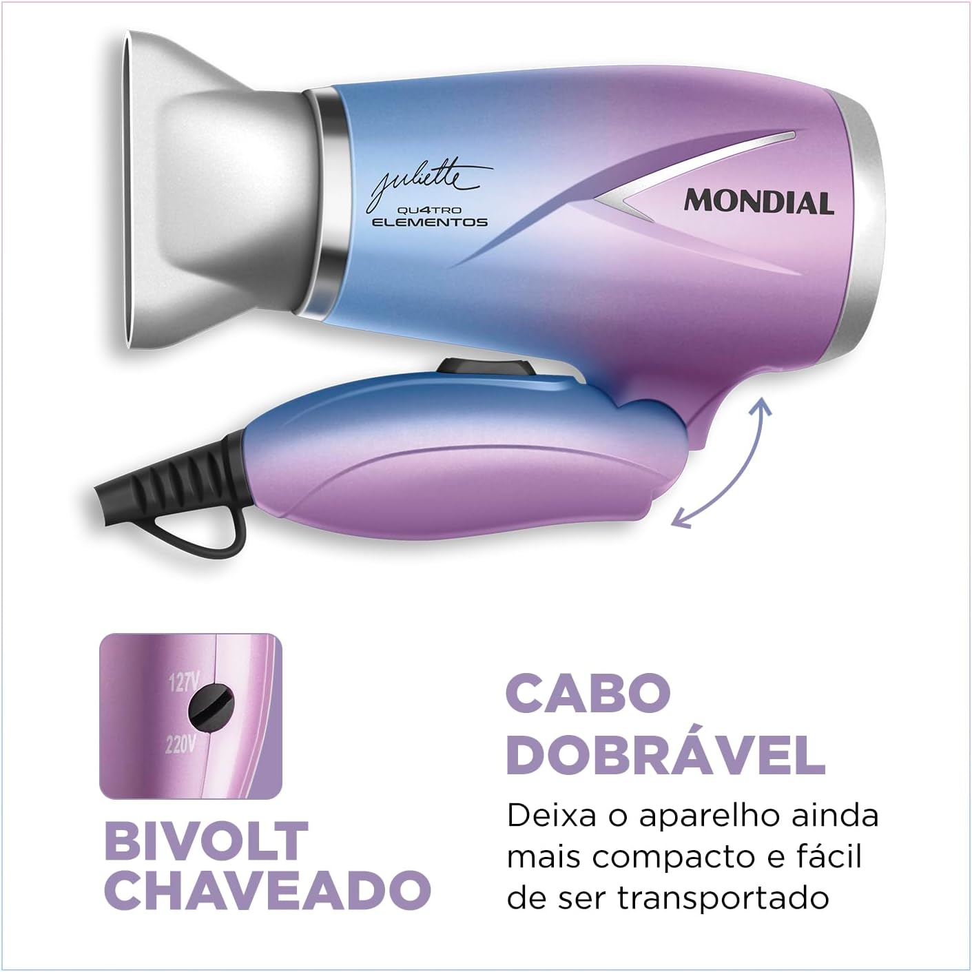 Secador de Cabelo By Juliette, Mondial, Azul/Rosa, 1200W, Bivolt - SCT-JU-03 - Image 6