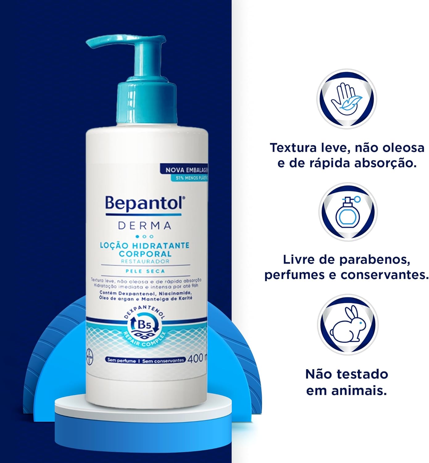 Bepantol Derma Hidratante Corporal, Restaurador para Pele Seca, 400ml - Image 3