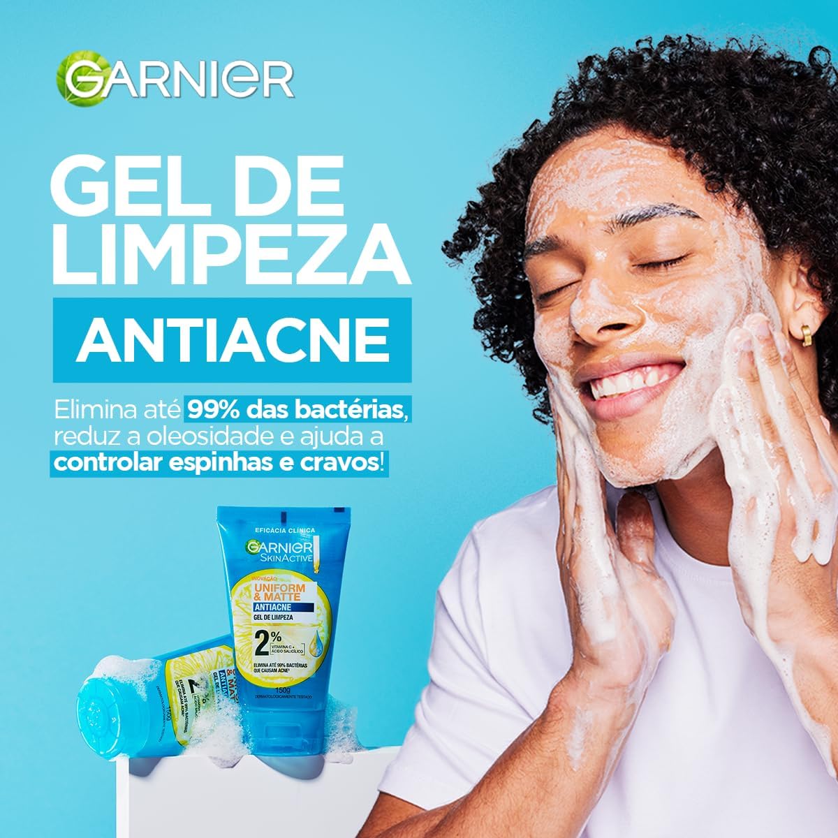 Garnier Uniform & Matte, Gel de Limpeza Facial com Ácido Salicílico e Vitamina C, 150g - Image 2