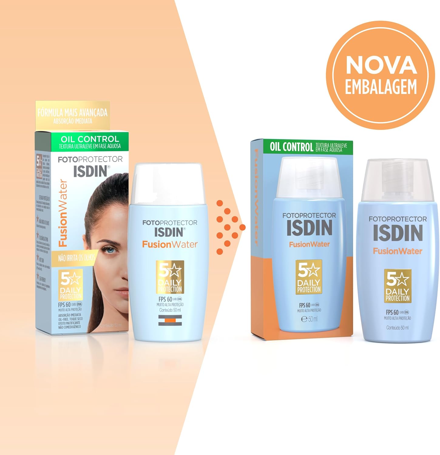 ISDIN Protetor Solar Facial Fusion Water 5 Stars Sem Cor FPS 60-50ml - Image 9