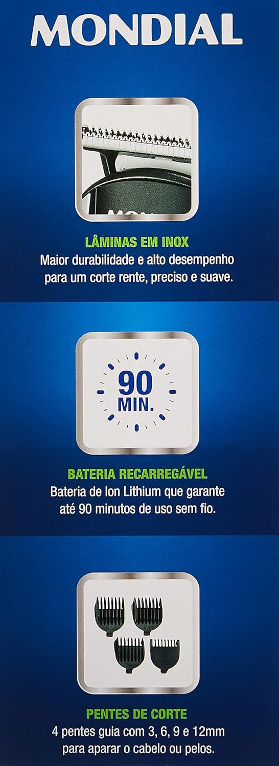 Aparador de Pelos Super Groom 06, Mondial, Preto/Verde, 6W, Bivolt - BG-04 - Image 11