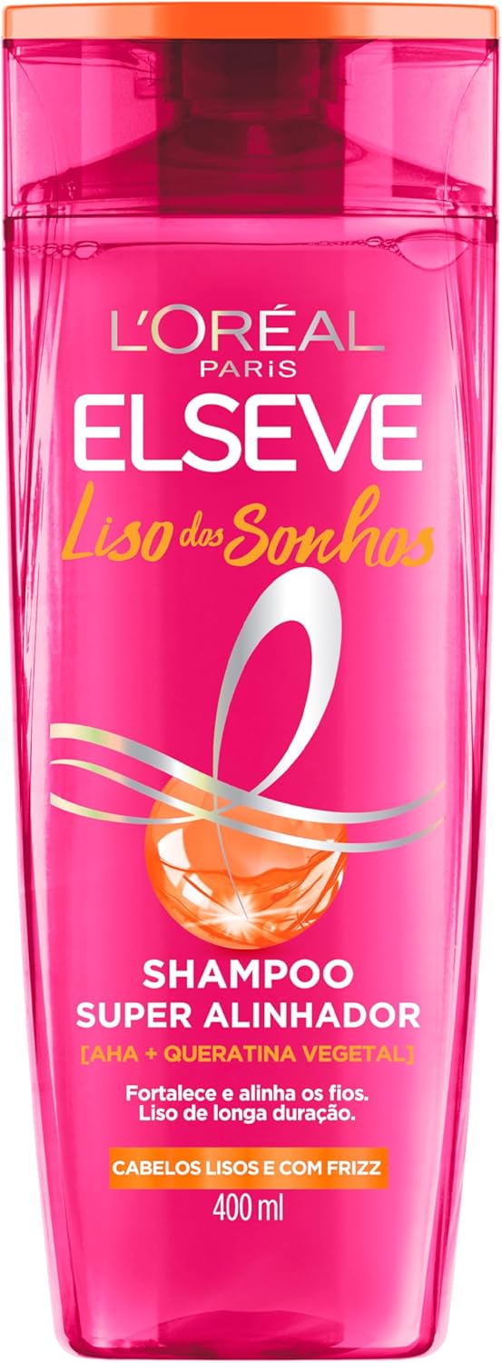 L'Oréal Paris Elseve Liso dos Sonhos Shampoo Super Alinhador, com Queratina Vegetal e AHA, 400ml