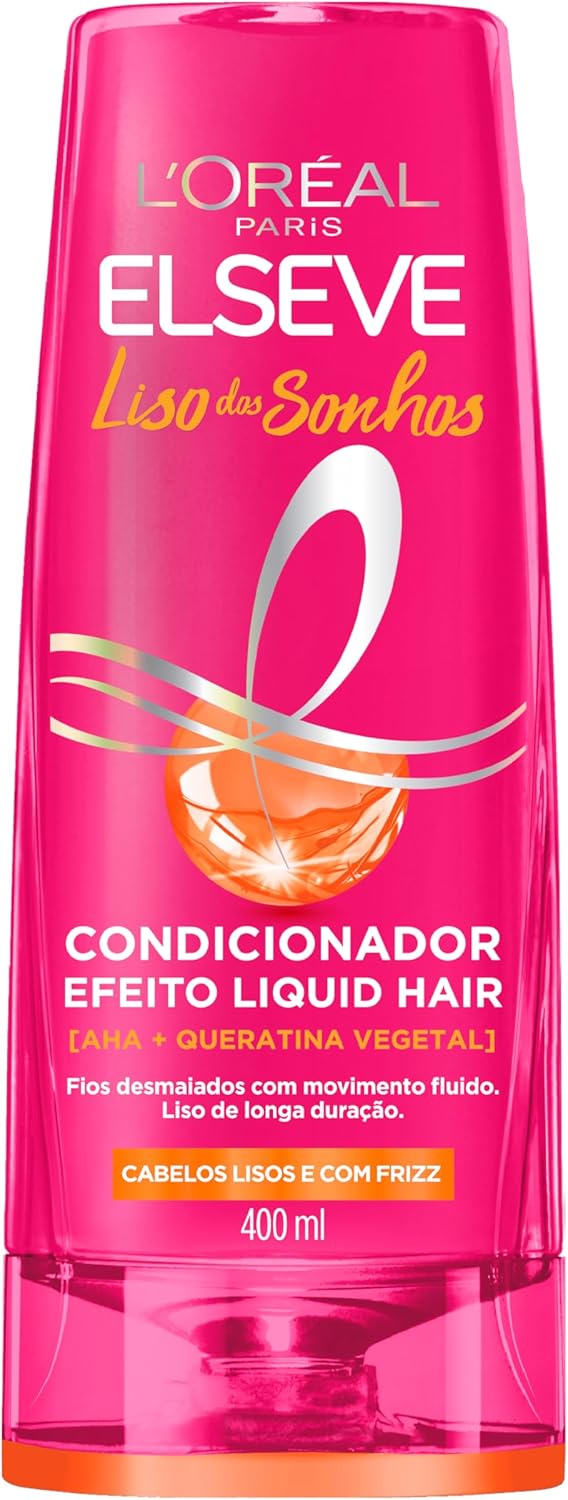 L'Oréal Paris Elseve Liso dos Sonhos Condicionador, com Efeito Liquid Hair, Enriquecido com AHA e Queratina Vegetal, 400ml