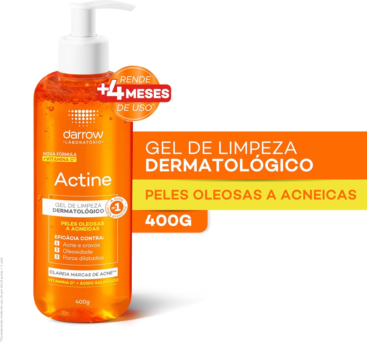 Darrow Actine Gel de Limpeza Facial com Ácido Salicílico, Vitamina C e Lactato de Mentila, 400g - Image 3