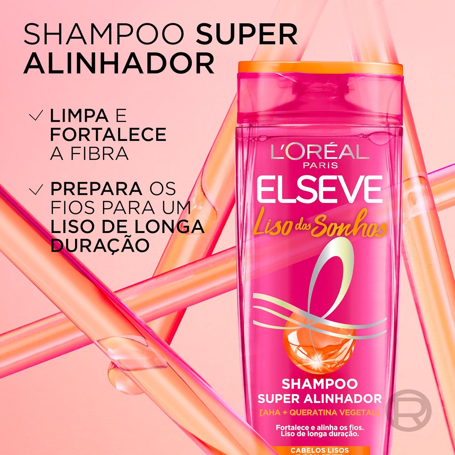 L'Oréal Paris Elseve Liso dos Sonhos Shampoo Super Alinhador, com Queratina Vegetal e AHA, 400ml - Image 2