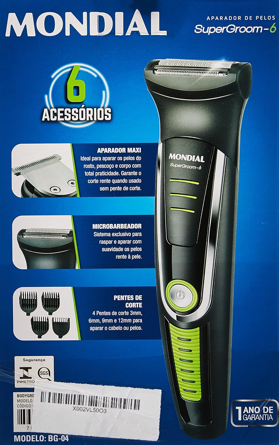 Aparador de Pelos Super Groom 06, Mondial, Preto/Verde, 6W, Bivolt - BG-04 - Image 3
