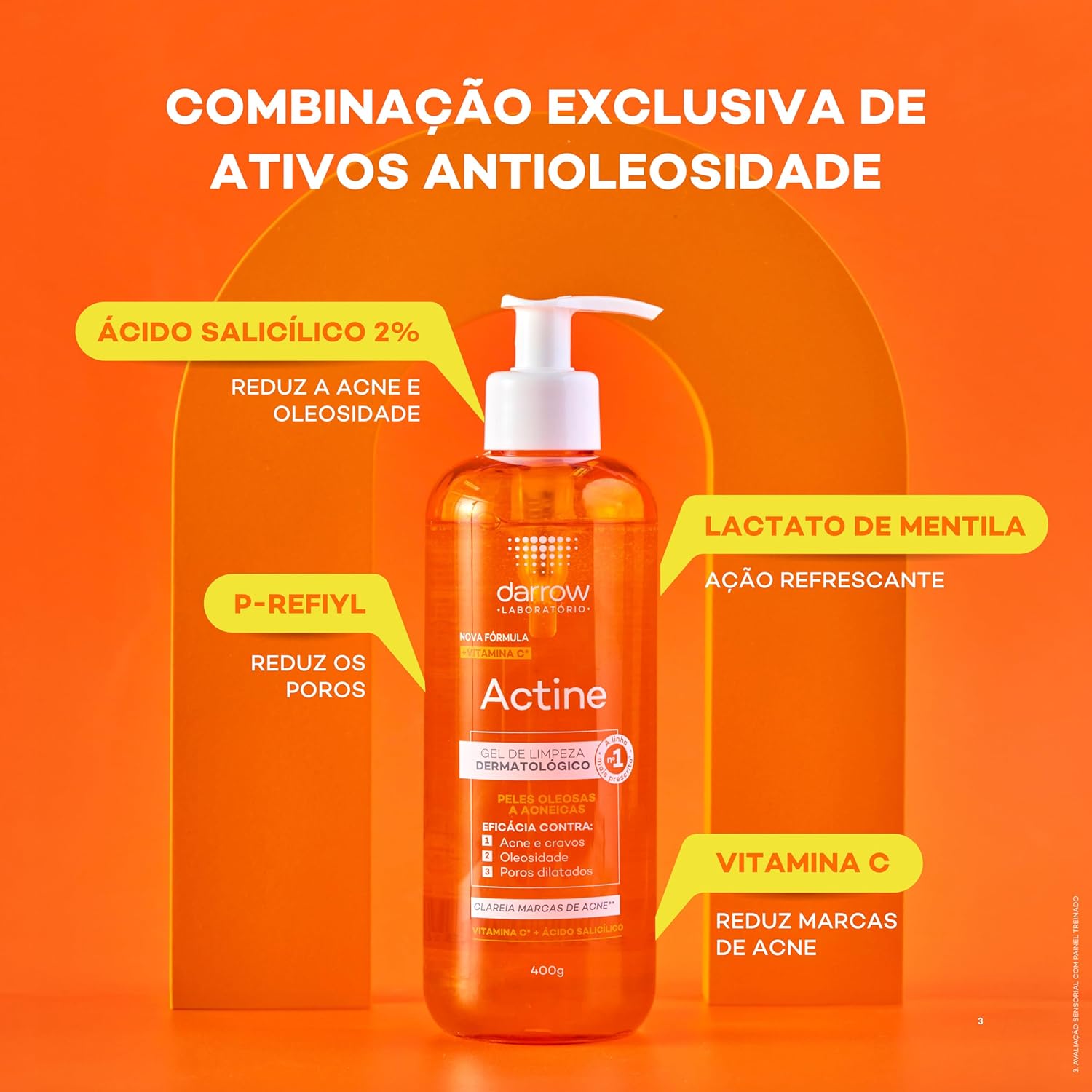 Darrow Actine Gel de Limpeza Facial com Ácido Salicílico, Vitamina C e Lactato de Mentila, 400g - Image 7