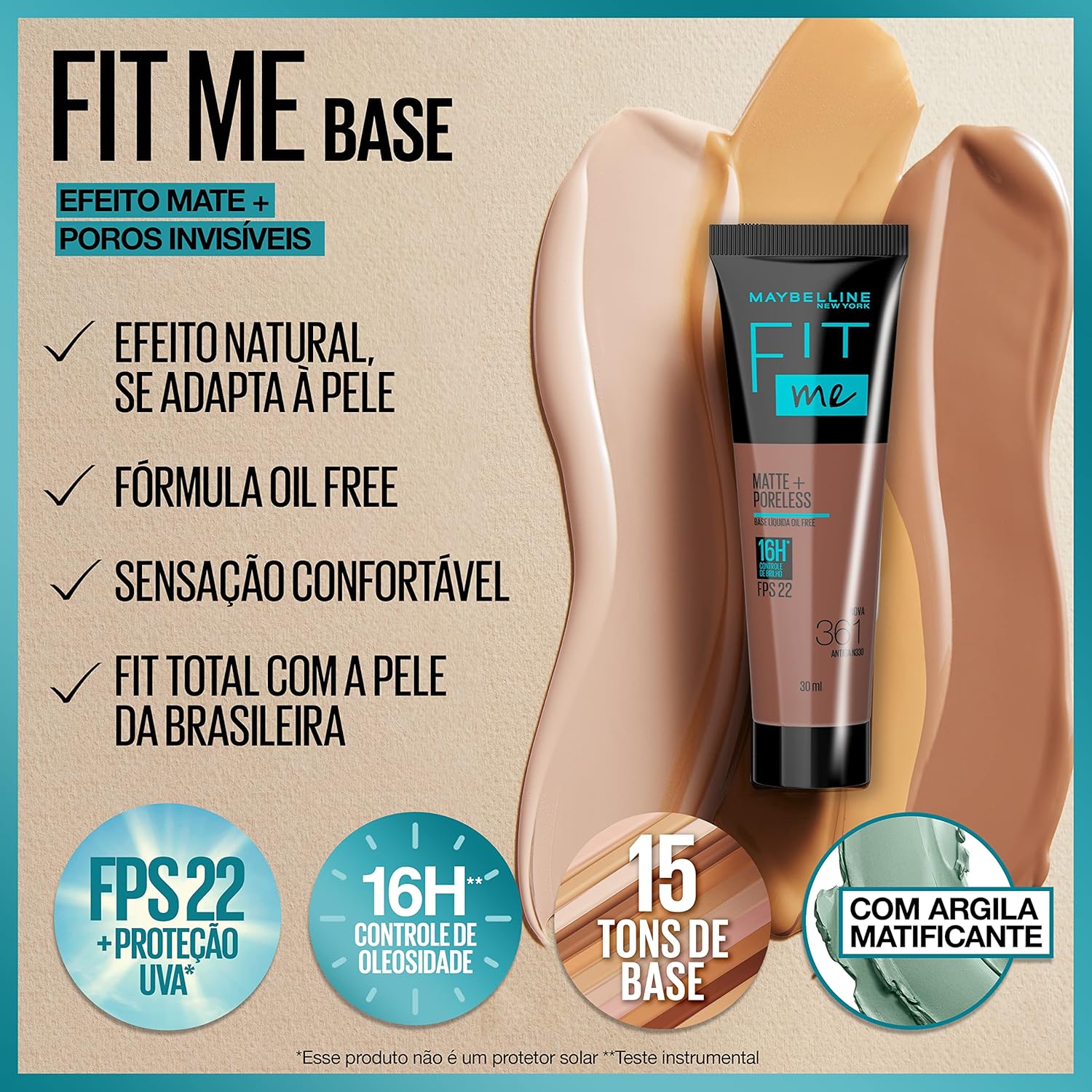 Base Líquida Maybelline NY Fit Me Matte FPS 22, 30ml - Image 4